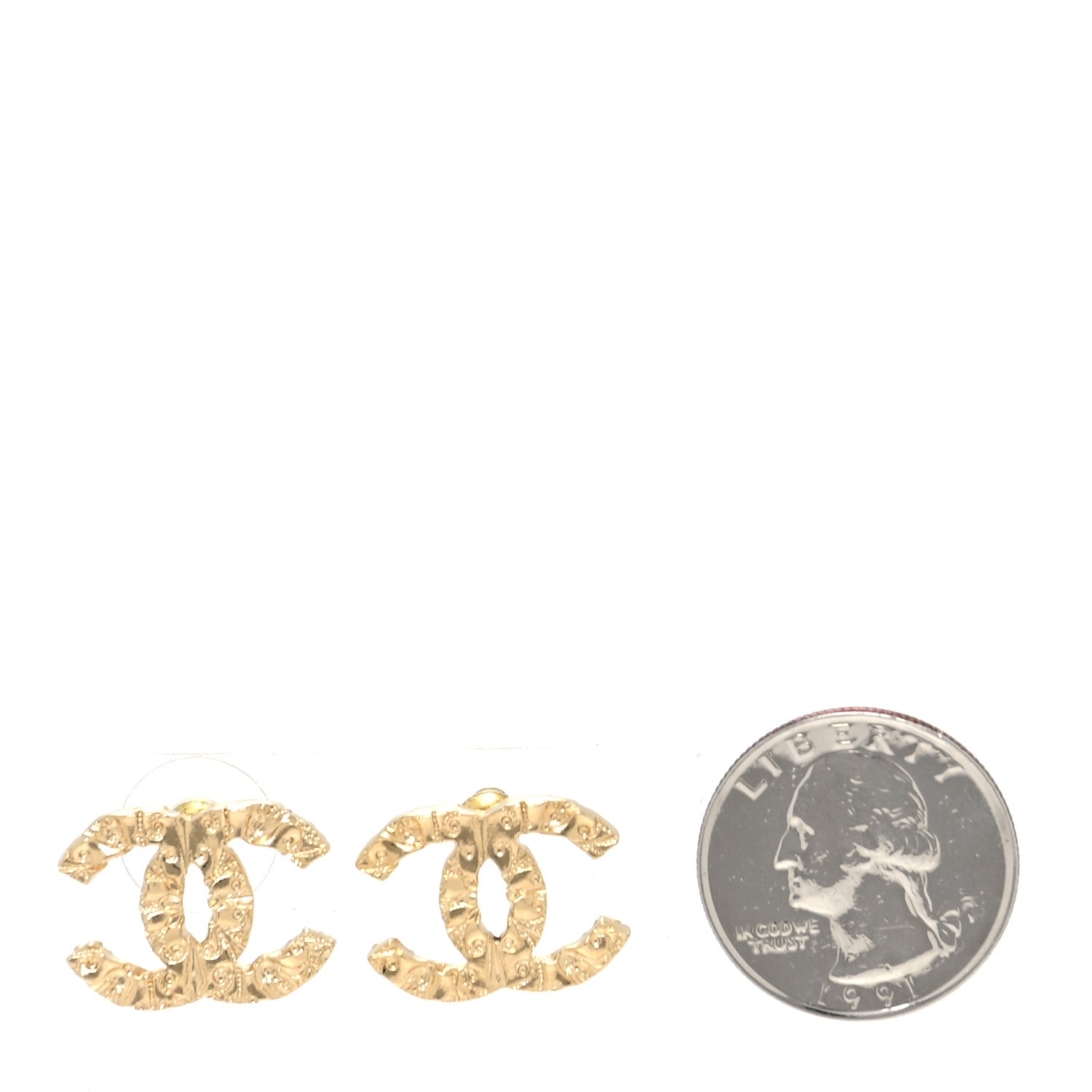 Chanel Metal Textured CC Earrings Gold 2 of 4