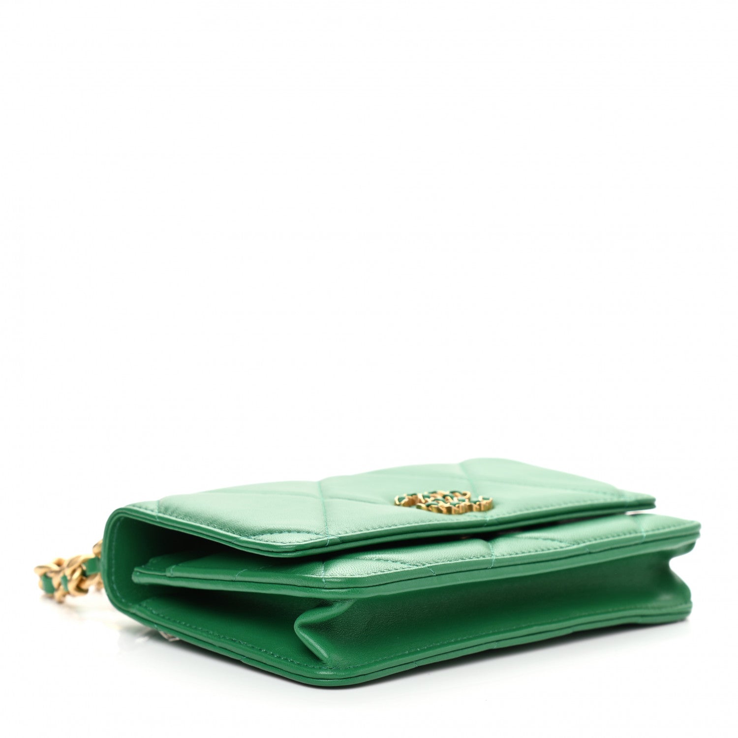 Chanel Shiny Lambskin Quilted Chanel 19 Wallet On Chain WOC Green 4 of 12