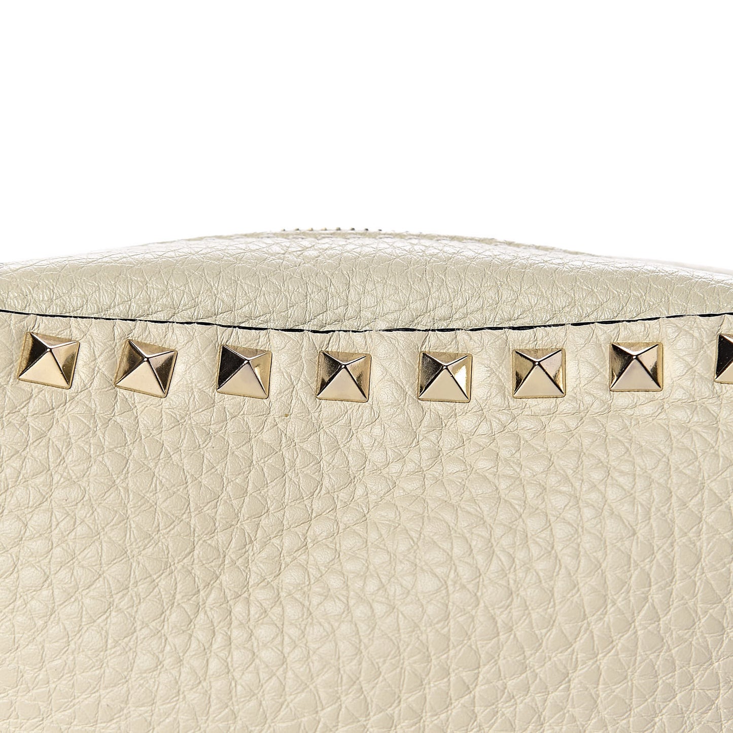 Grained Calfskin Rockstud Camera Crossbody Bag Ivory