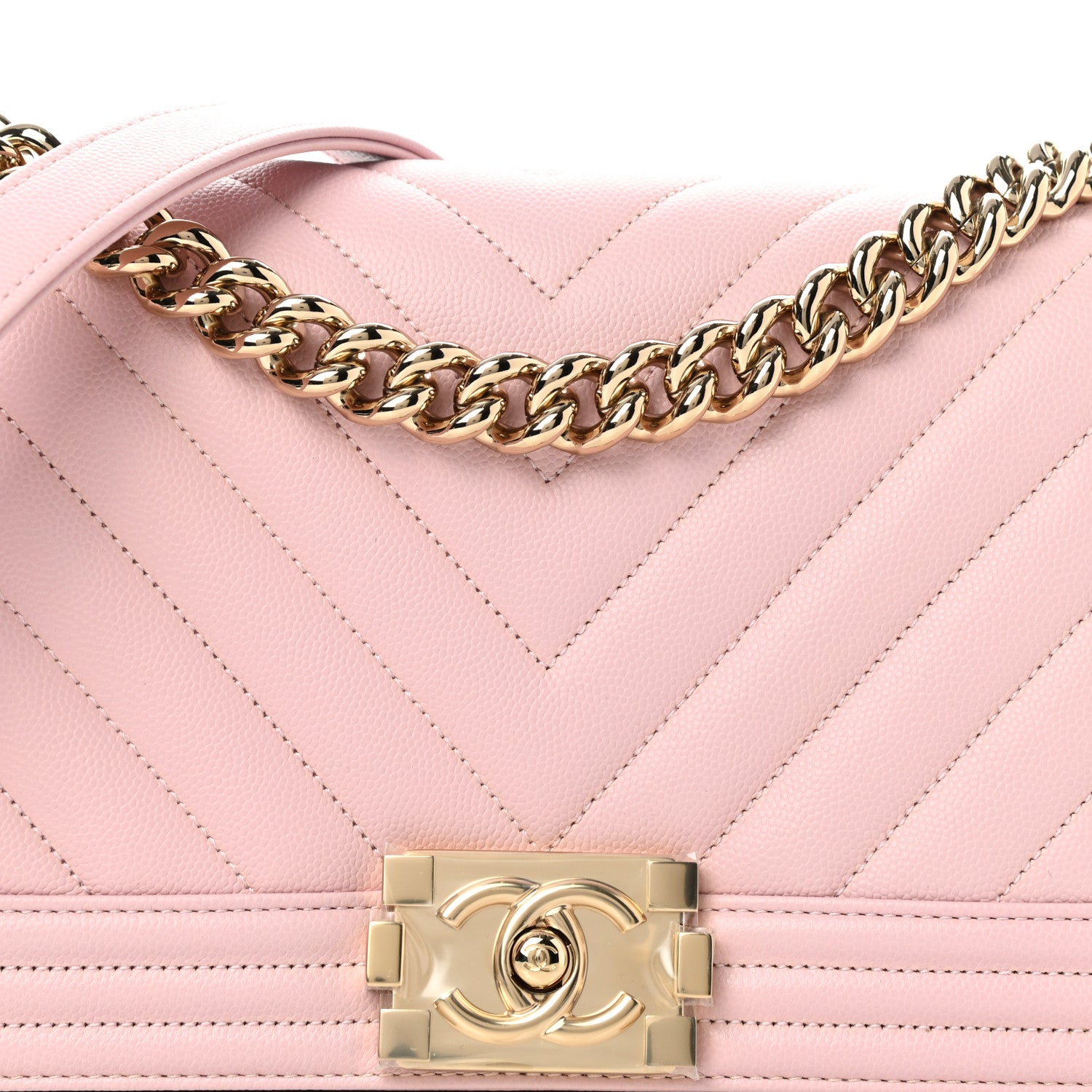 Chanel Caviar Chevron Quilted Medium Boy Flap Light Pink 7 of 7