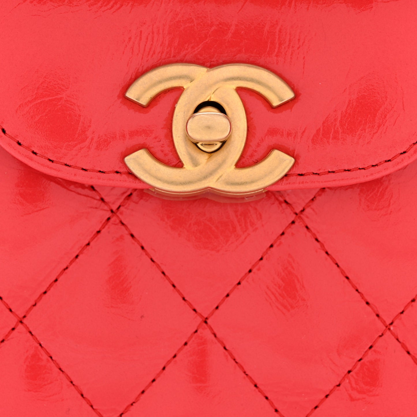 Shiny Aged Calfskin Quilted Nano Kelly Shopper Red