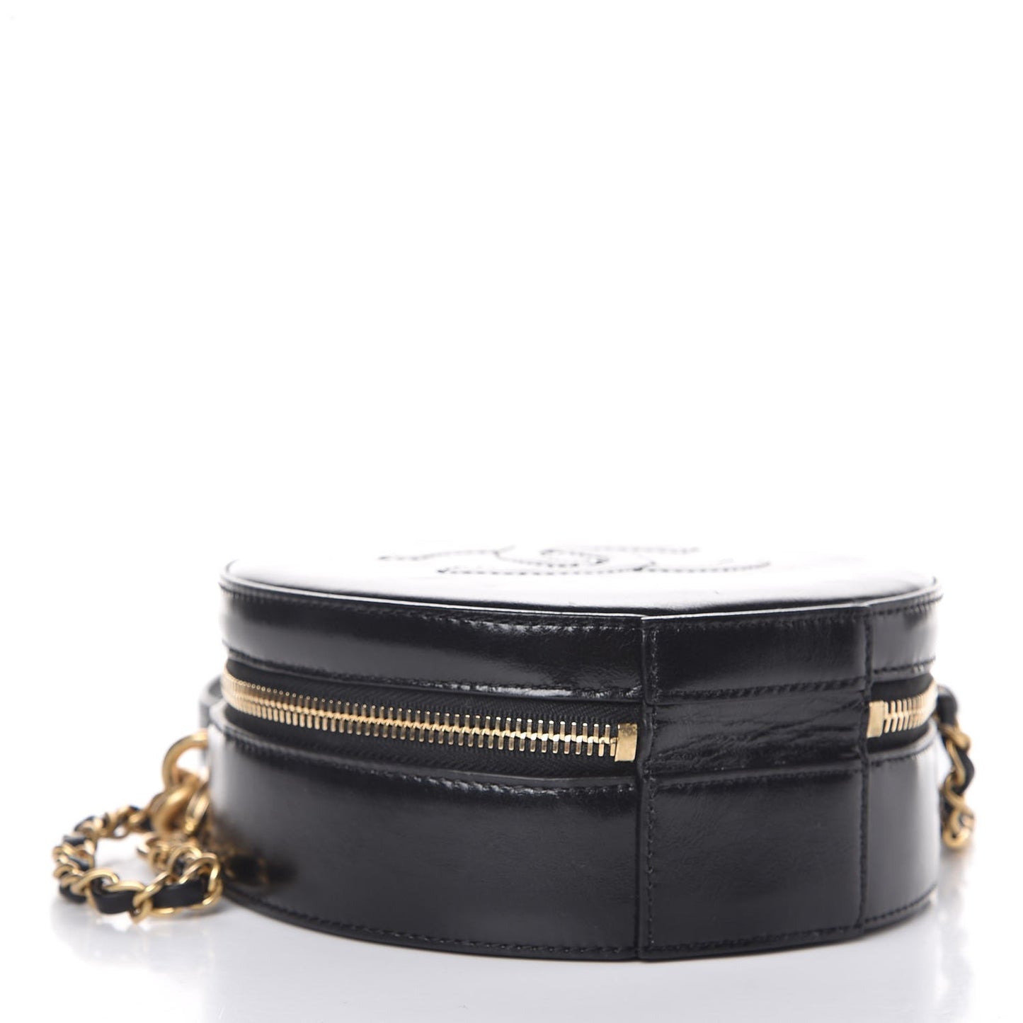 Glazed Calfskin Round As Earth Evening Bag Black