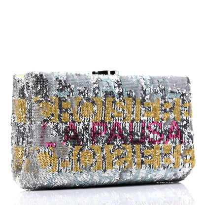 Chanel Sequin Satin Embroidered La Pausa Evening Clutch Silver Yellow Pink 2 of 4