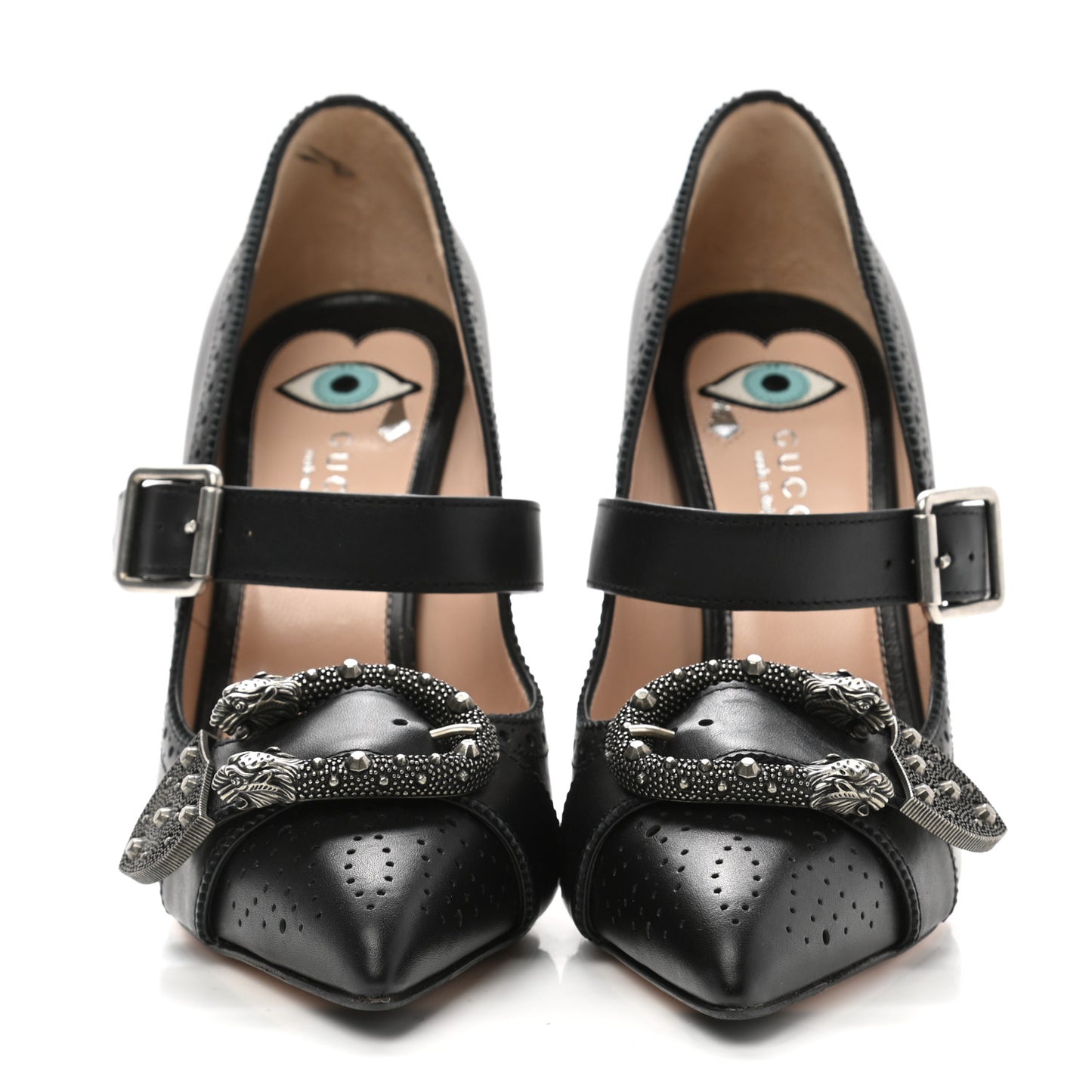 Calfskin Dionysus Perforated Mary Jane Pumps 37 Black