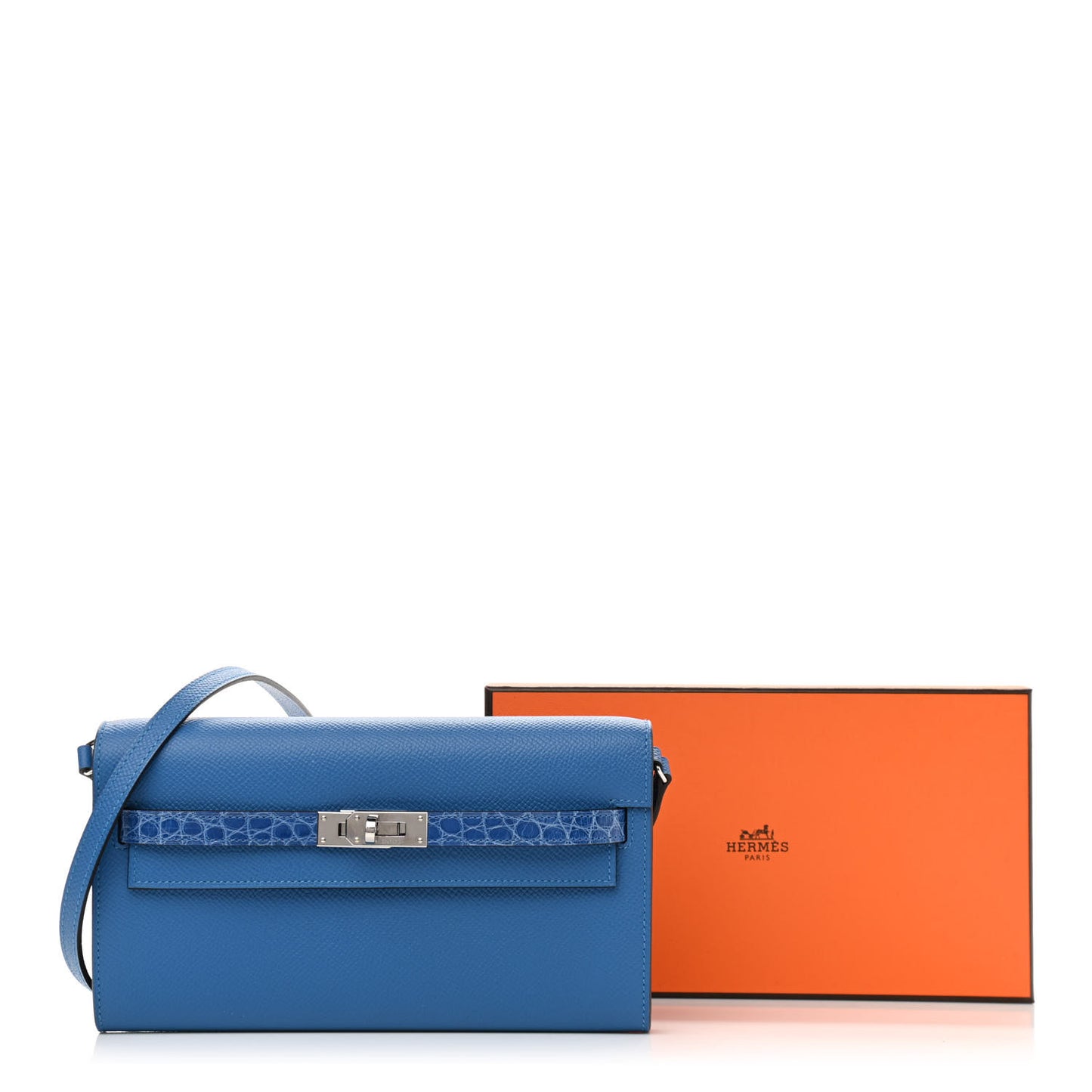 Epsom Shiny Alligator Touch Kelly Wallet To Go Mykonos Bleu Zellige