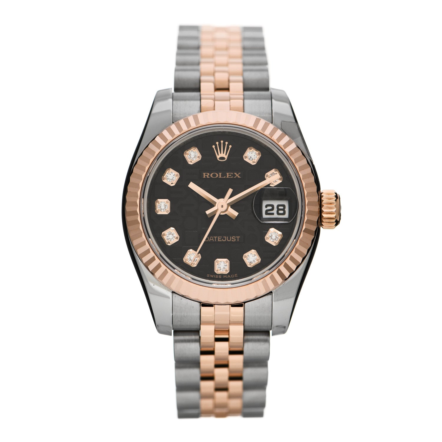 Rolex Stainless Steel 18K Everose Gold Diamond 26mm Oyster Perpetual Datejust Watch Black Jubilee 179171 1 of 5