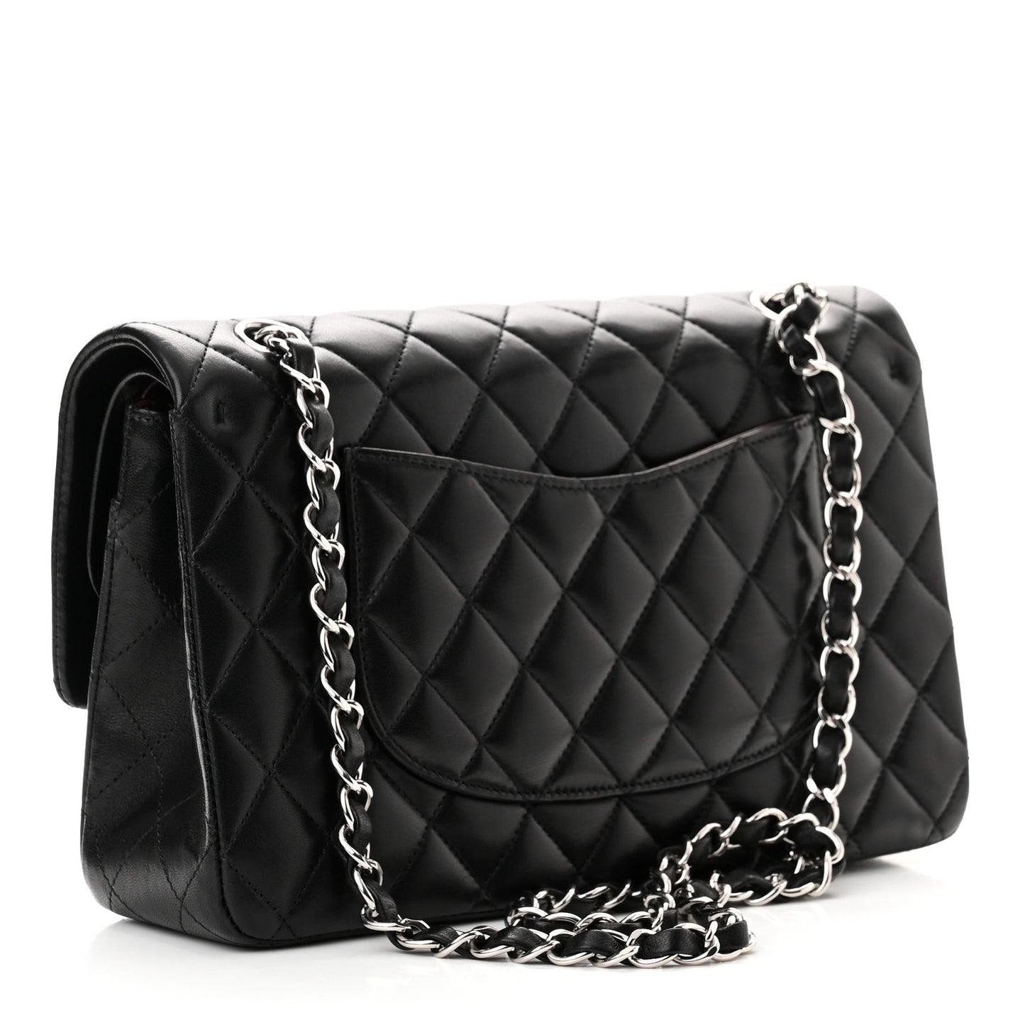 Lambskin Quilted Medium Double Flap Black