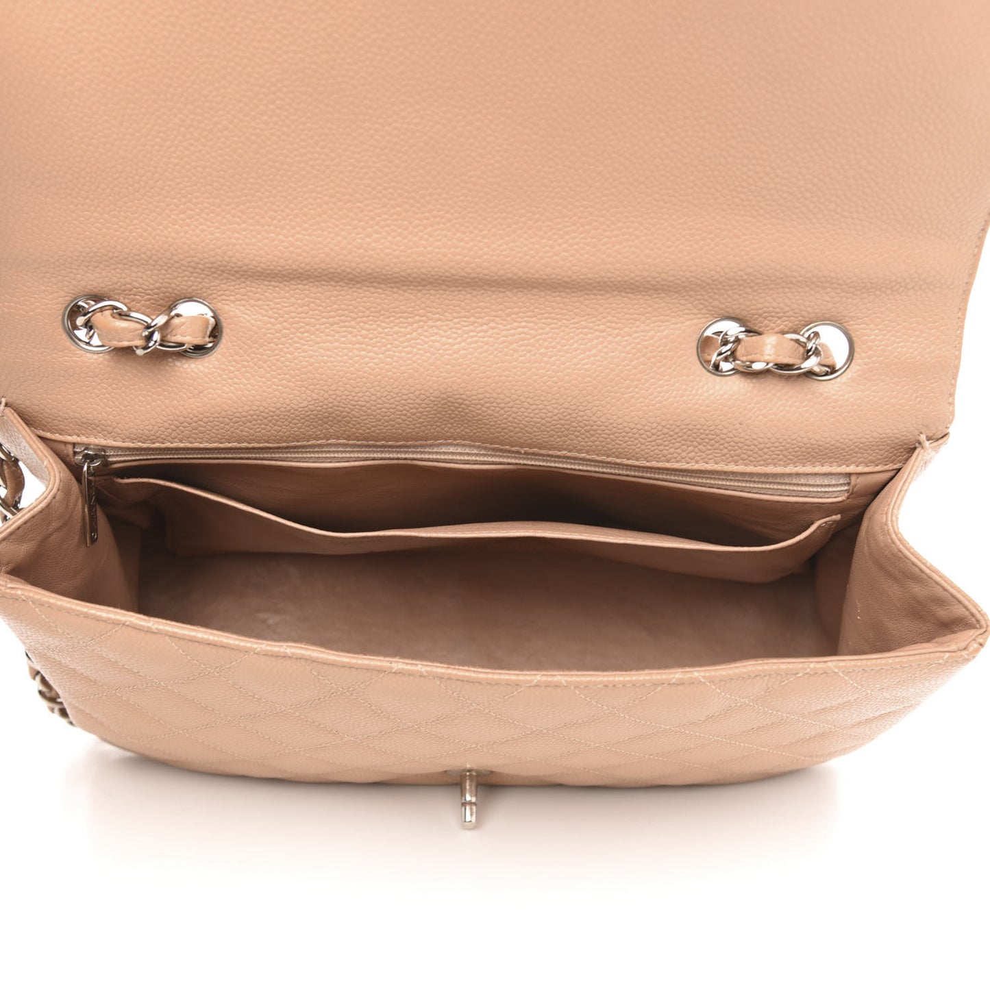 Caviar Quilted Jumbo Single Flap Beige