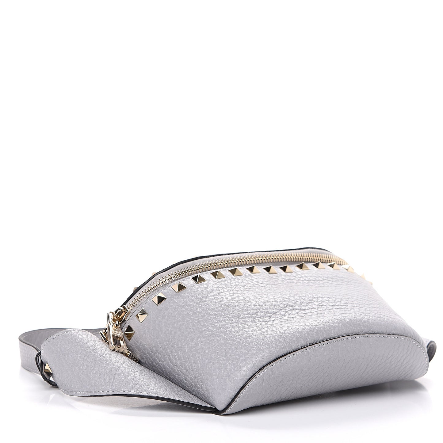 Grained Calfskin Rockstud Belt Bag 85 Pastel Grey