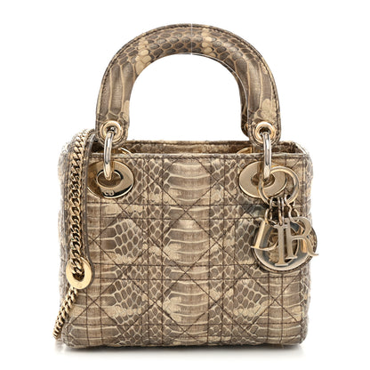 Christian Dior Metallic Snakeskin Cannage Mini Lady Dior Beige 1 of 10