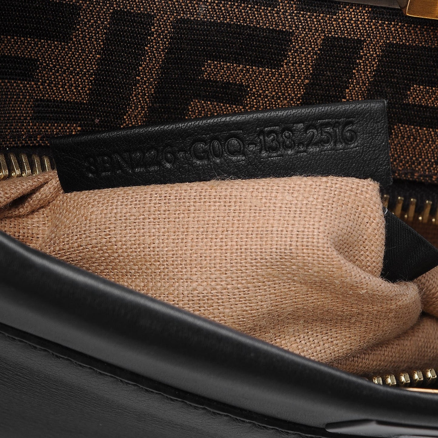 Vitello Zucca Medium Peekaboo Iconic Satchel Black Tobacco