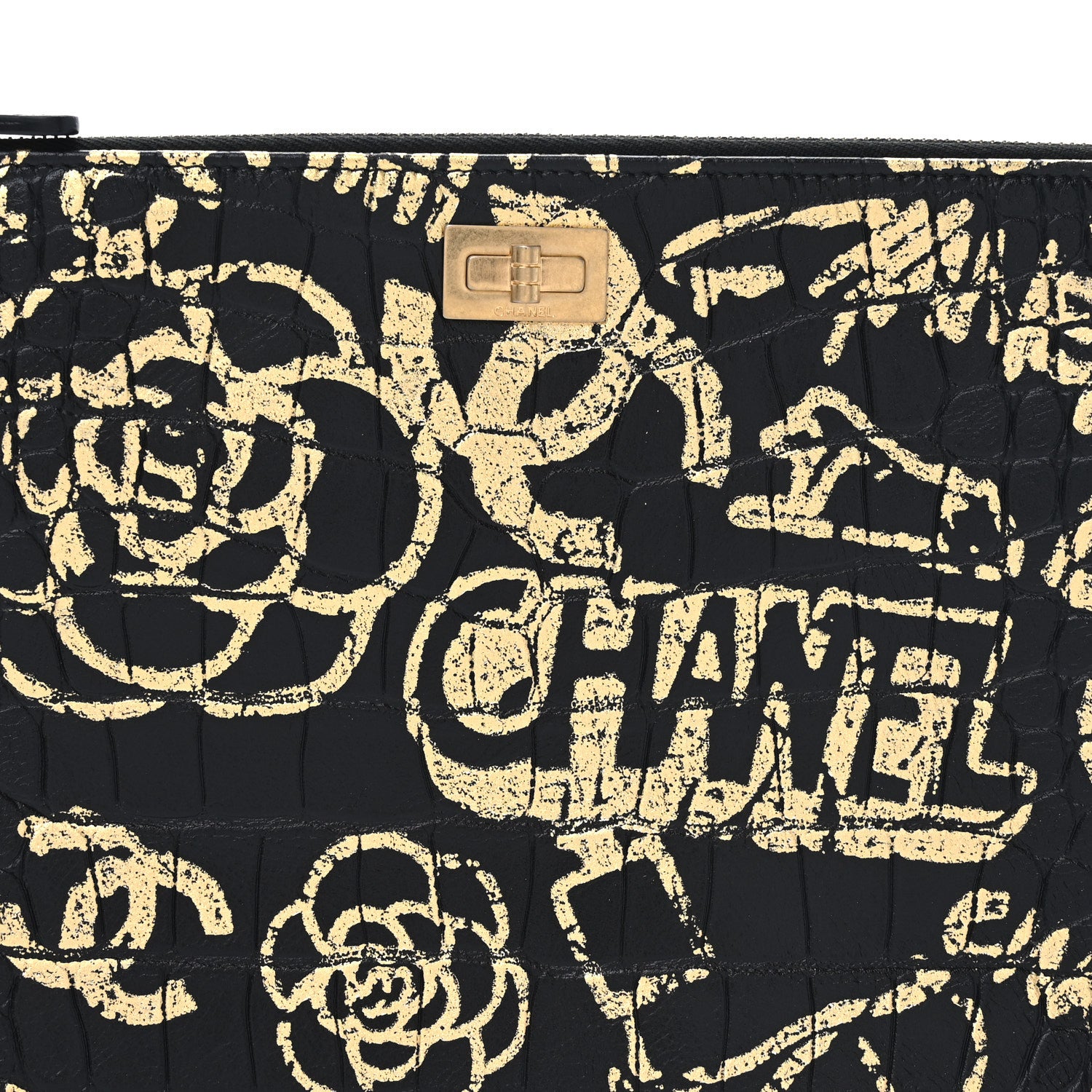 Chanel Calfskin Crocodile Embossed Graffiti 2.55 Medium Cocodile