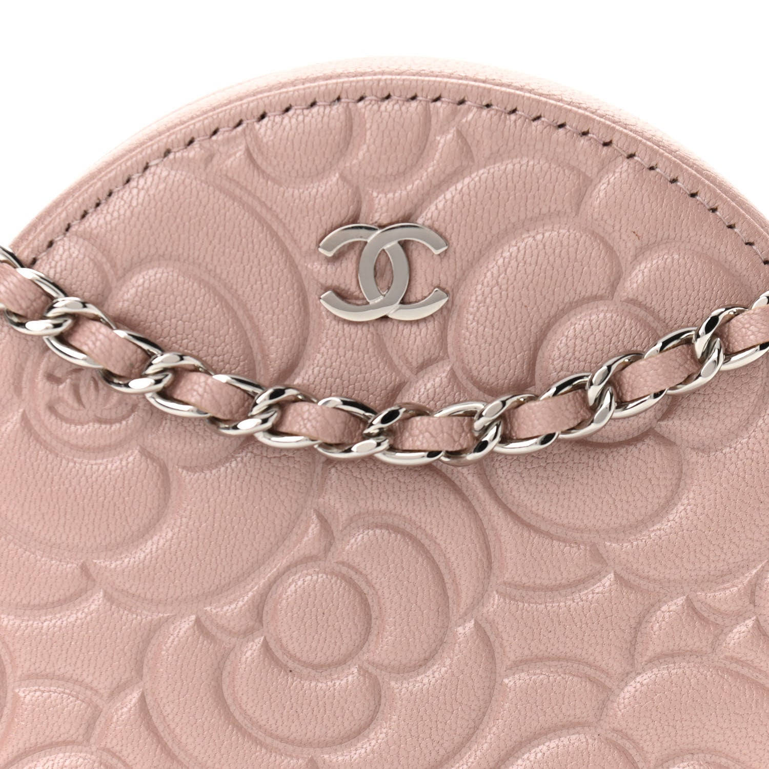 Chanel Goatskin Camellia Quilted Round Clutch With Chain Light Pink 8 of 11