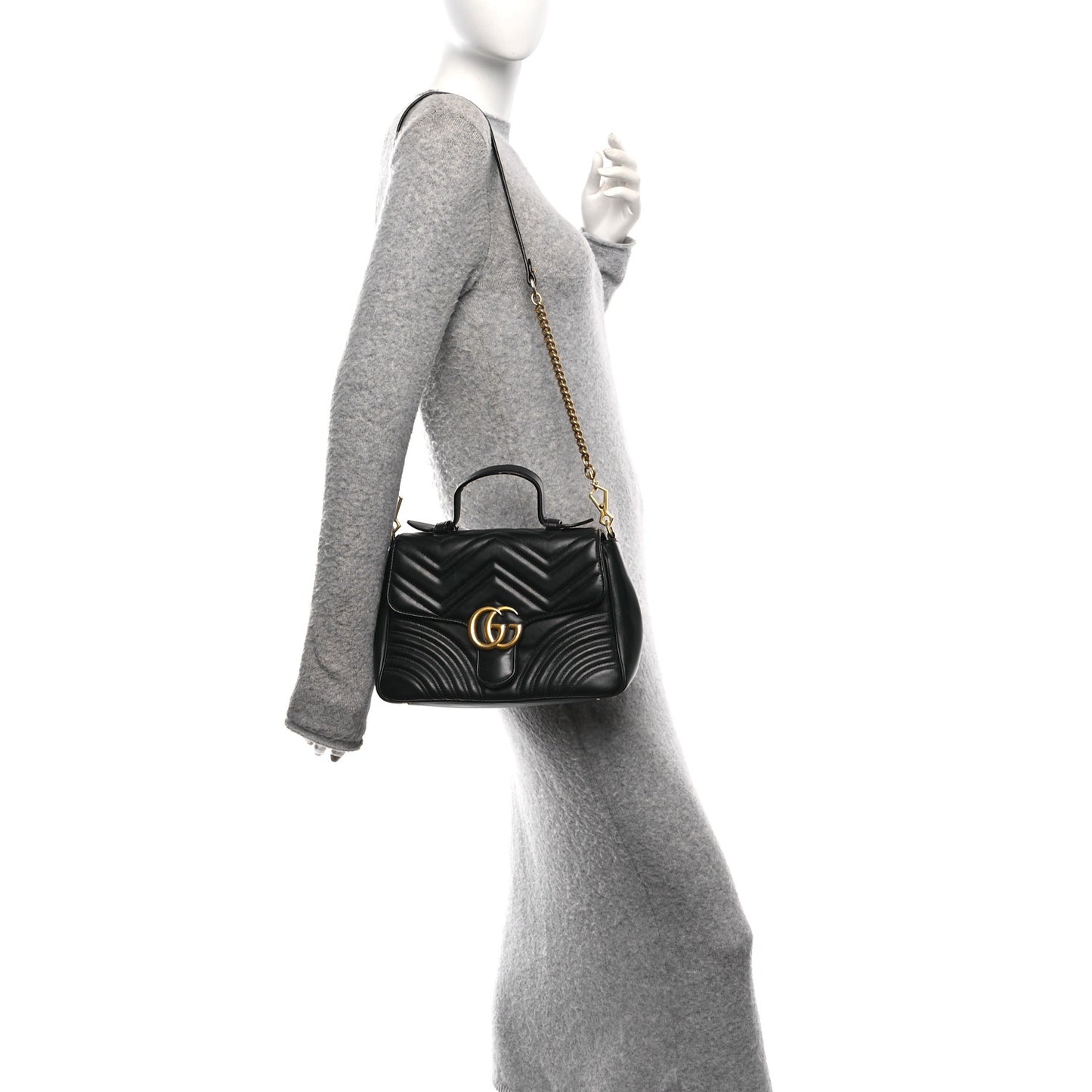 Calfskin Matelasse Small GG Marmont Top Handle Shoulder Bag Black