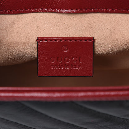 Gucci Vintage Effect Calfskin Matelasse Diagonal Mini Torchon GG Marmont Top Handle Shoulder Bag Black Romantic Cherry 6 of 9