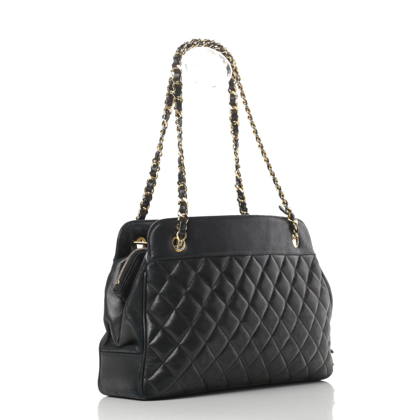 Lambskin Quilted Shopping Tote Black