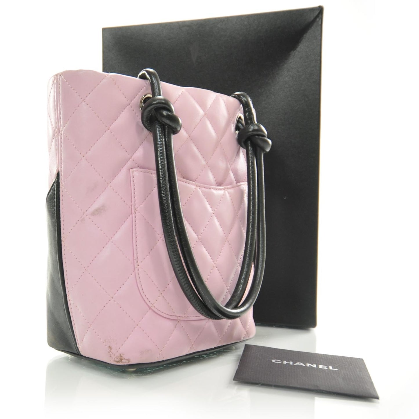 Calfskin Quilted Small Cambon Tote Pink Black
