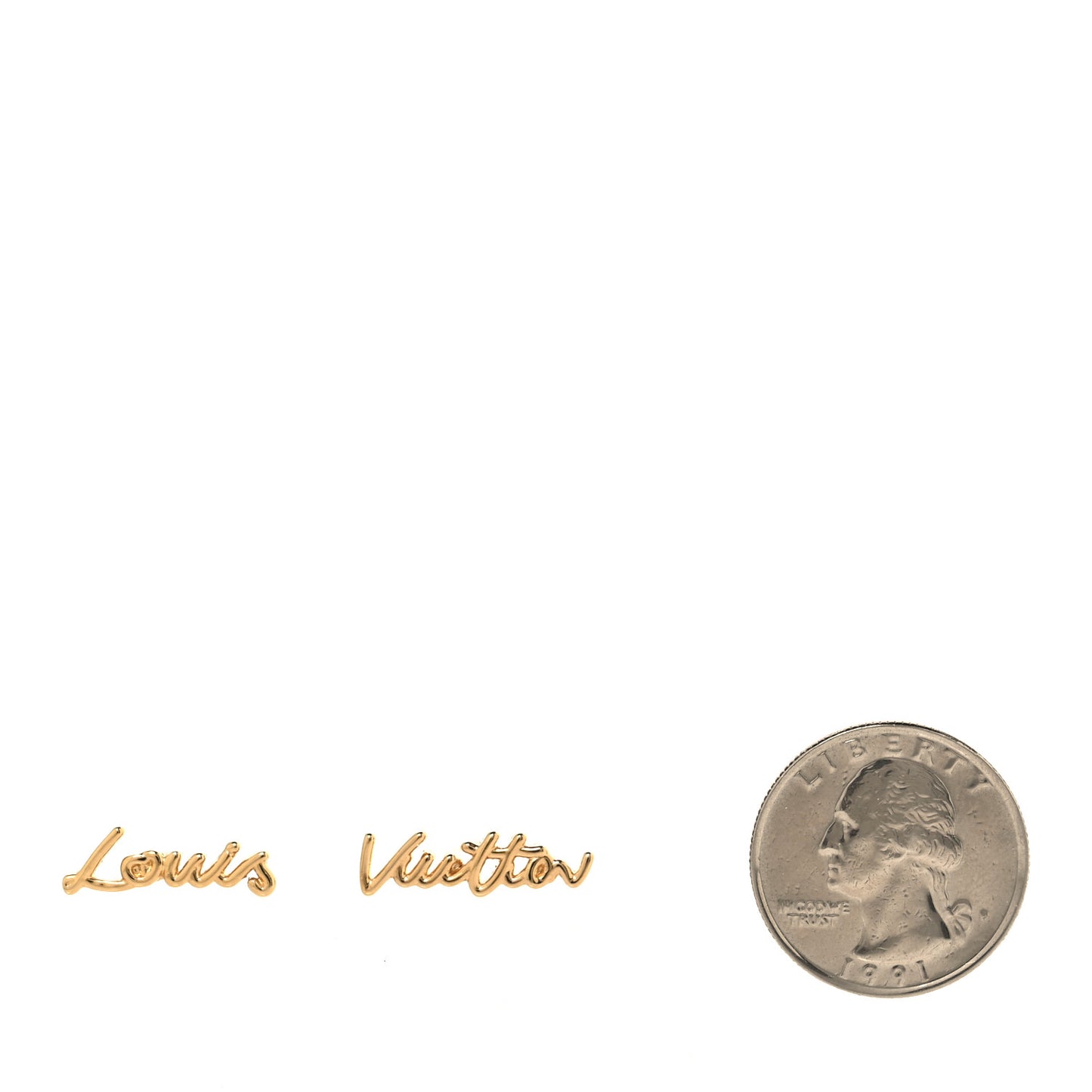 Metal LV Script Stud Earrings Gold