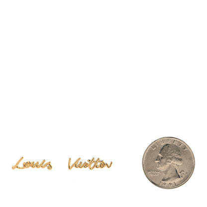 Louis Vuitton Metal LV Script Stud Earrings Gold 2 of 5