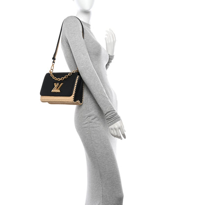 Louis Vuitton Calfskin Raffia Twist Shoulder Bag MM Black 2 of 14