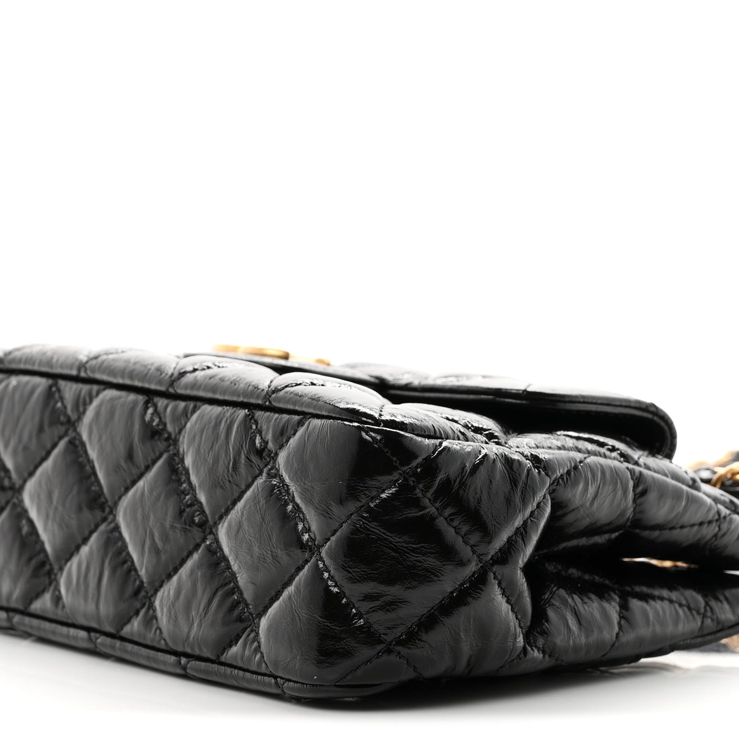 Shiny Crumpled Calfskin Quilted Small Wavy CC Hobo Black