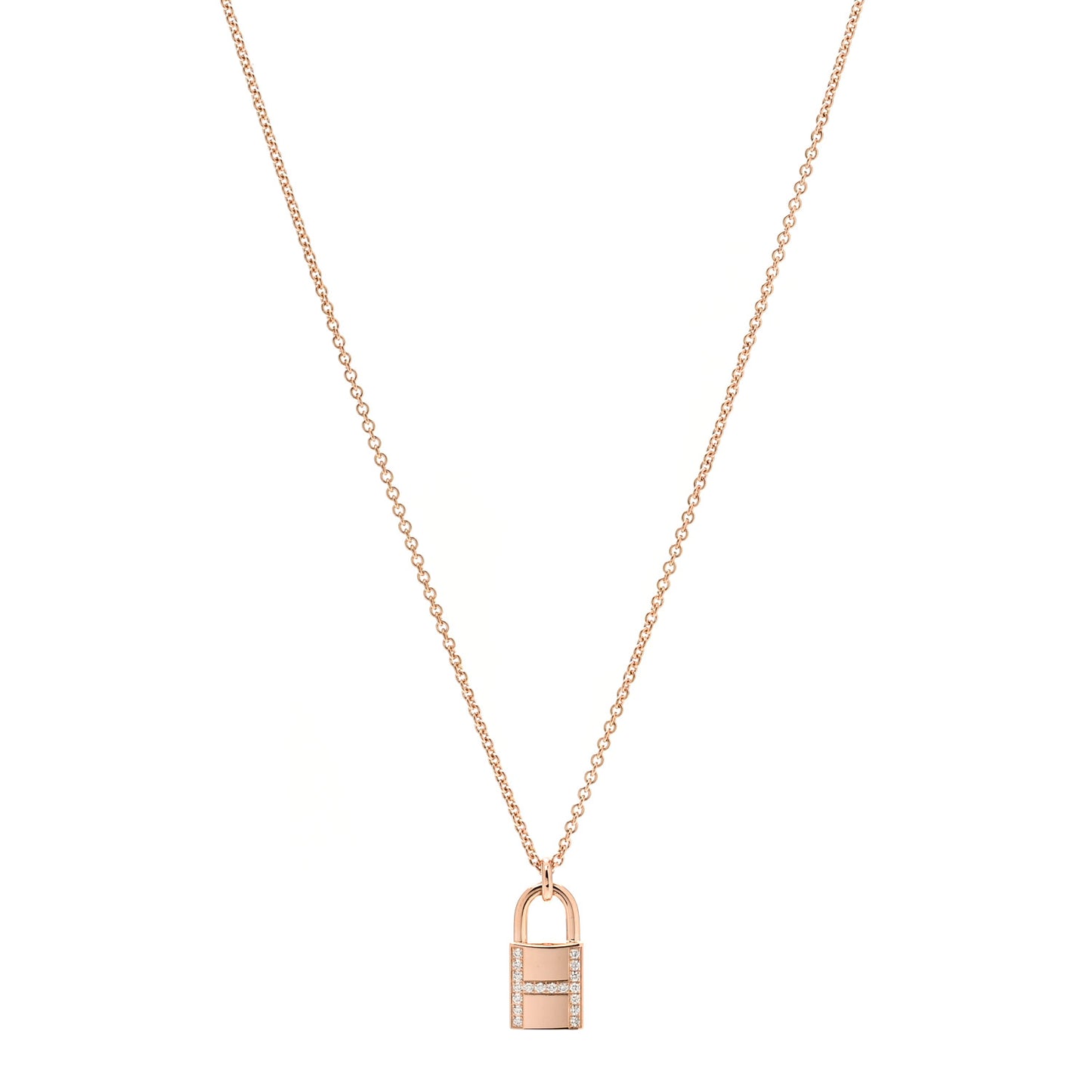 18K Rose Gold Diamond Amulettes Cadenas Pendant Necklace