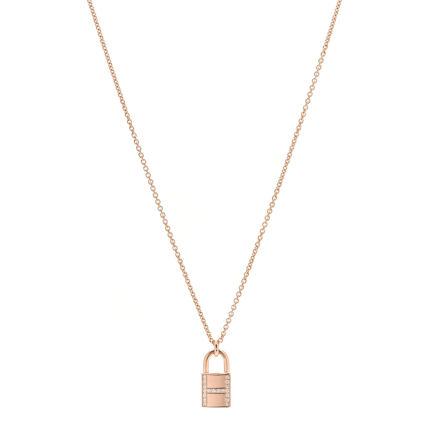 Hermes 18K Rose Gold Diamond Amulettes Cadenas Pendant Necklace 1 of 4
