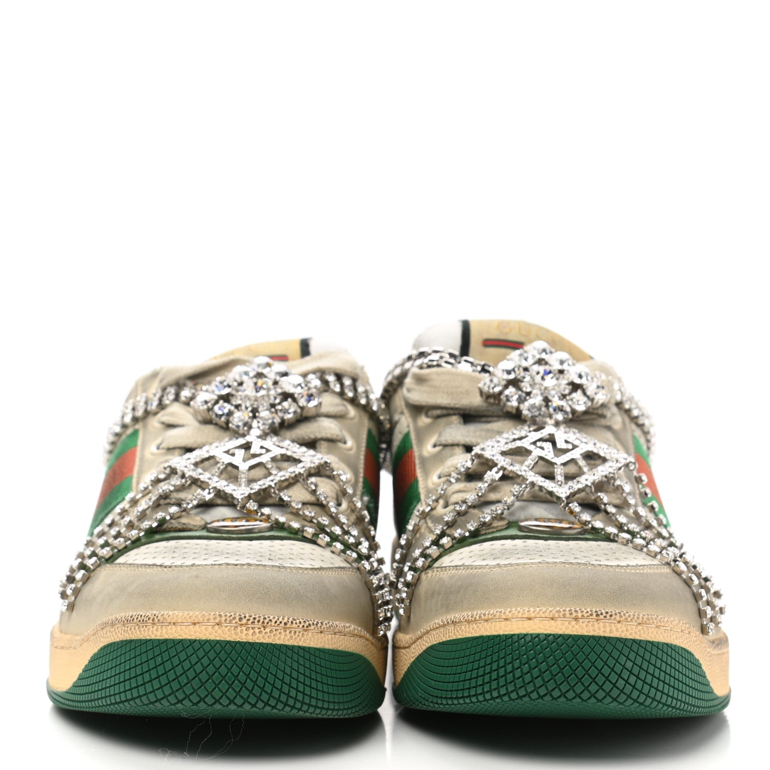 Gucci Nubuck Calfskin Web Removable Crystals Mens Screener Sneakers 39 Dusty Milk New Mystic White 3 of 12