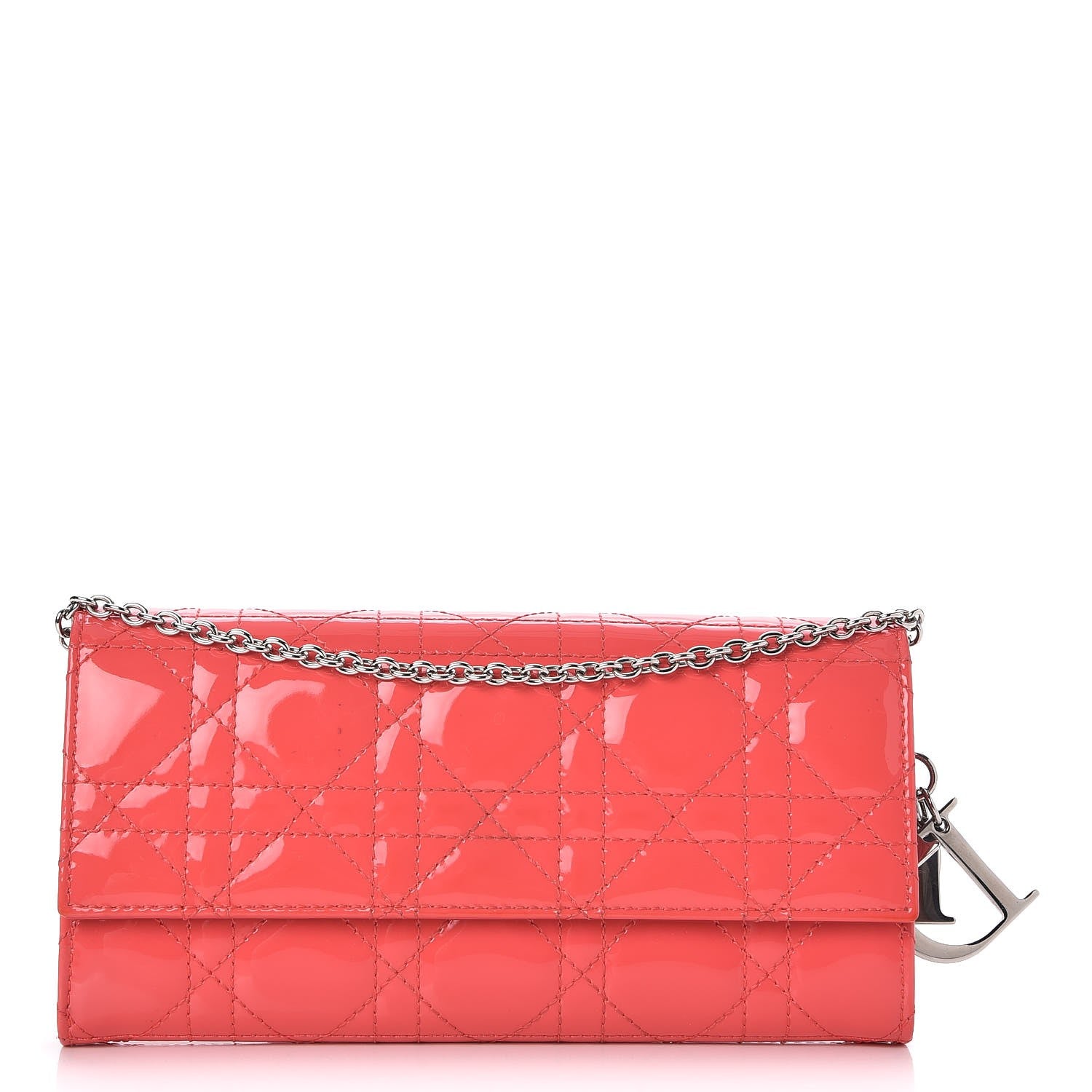 Christian Dior Patent Cannage Rendezvous Chain Wallet Coral 253205 ...