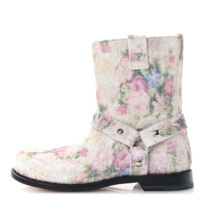 Loewe Brushed Suede Campo Floral Biker Boots 37 White Multicolor 1 of 7