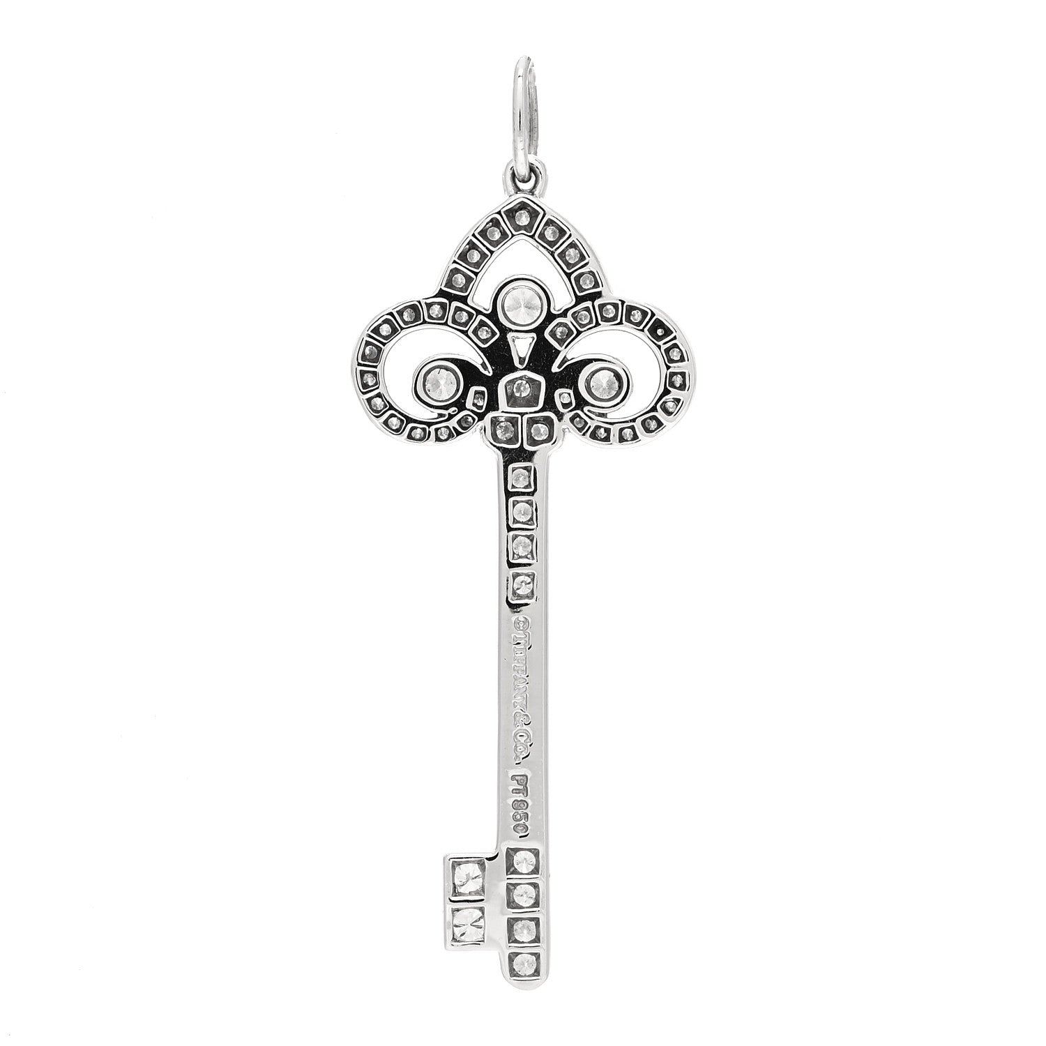 Tiffany Platinum Diamond .41ct Fleur De Lis Key Pendant 3 of 5