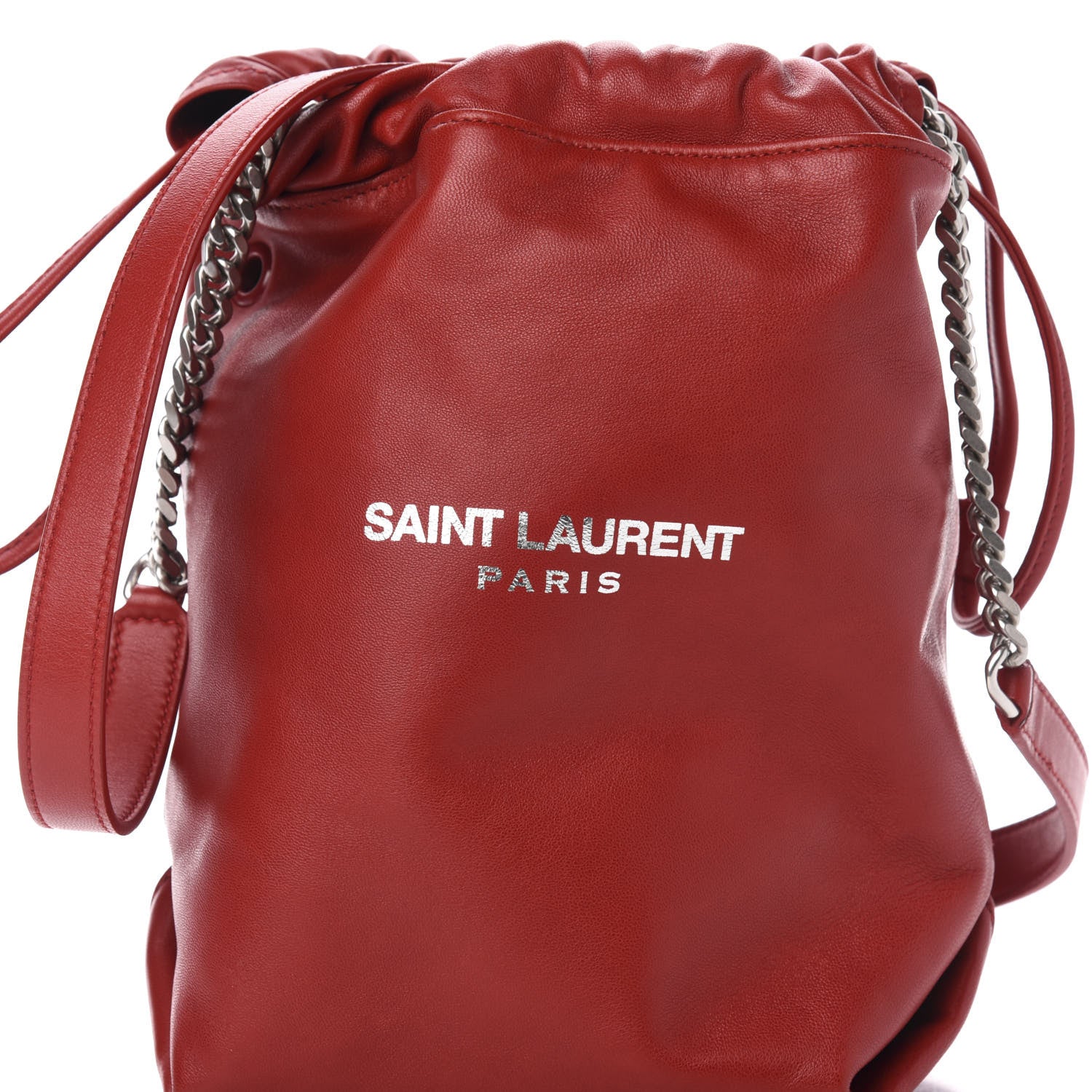 Saint Laurent Lambskin Small Teddy Bucket Bag Red 11 of 12