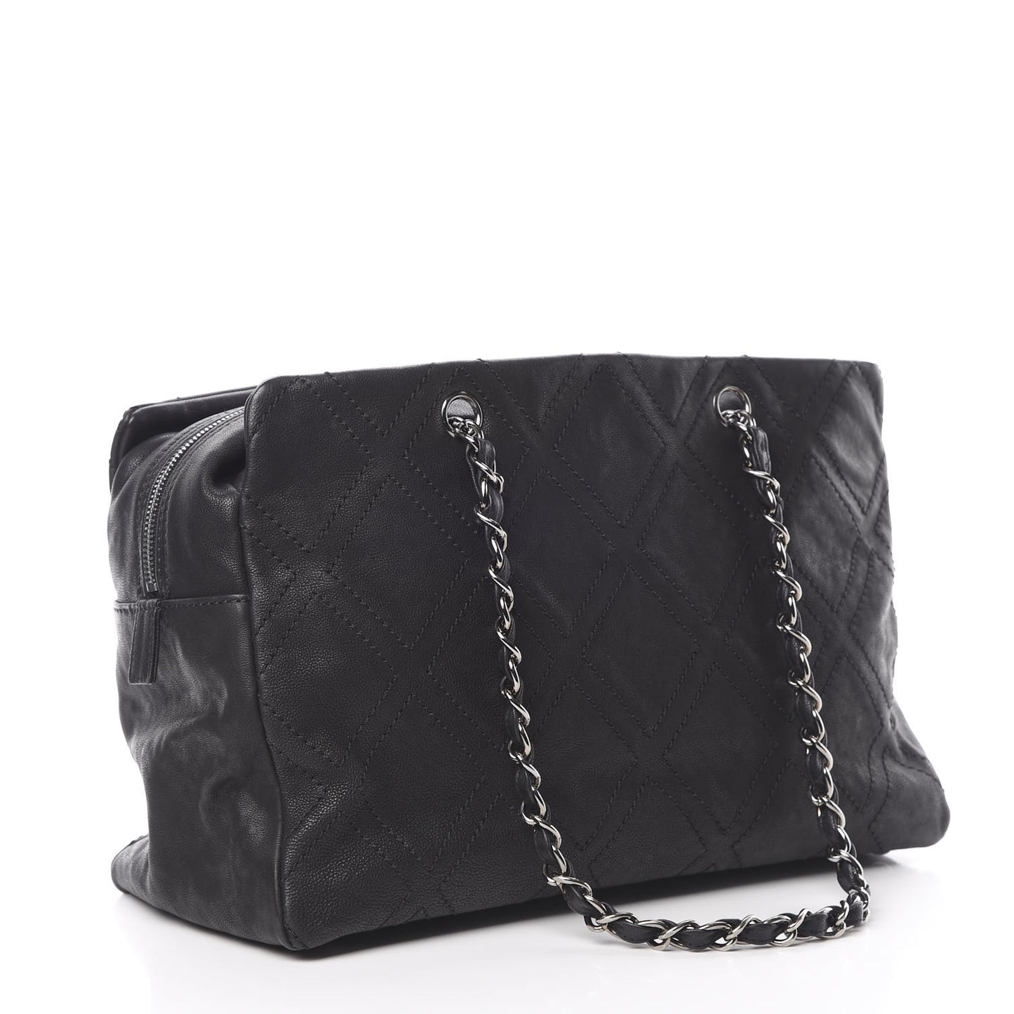 Calfskin Large Diamond Stitch Tote Black