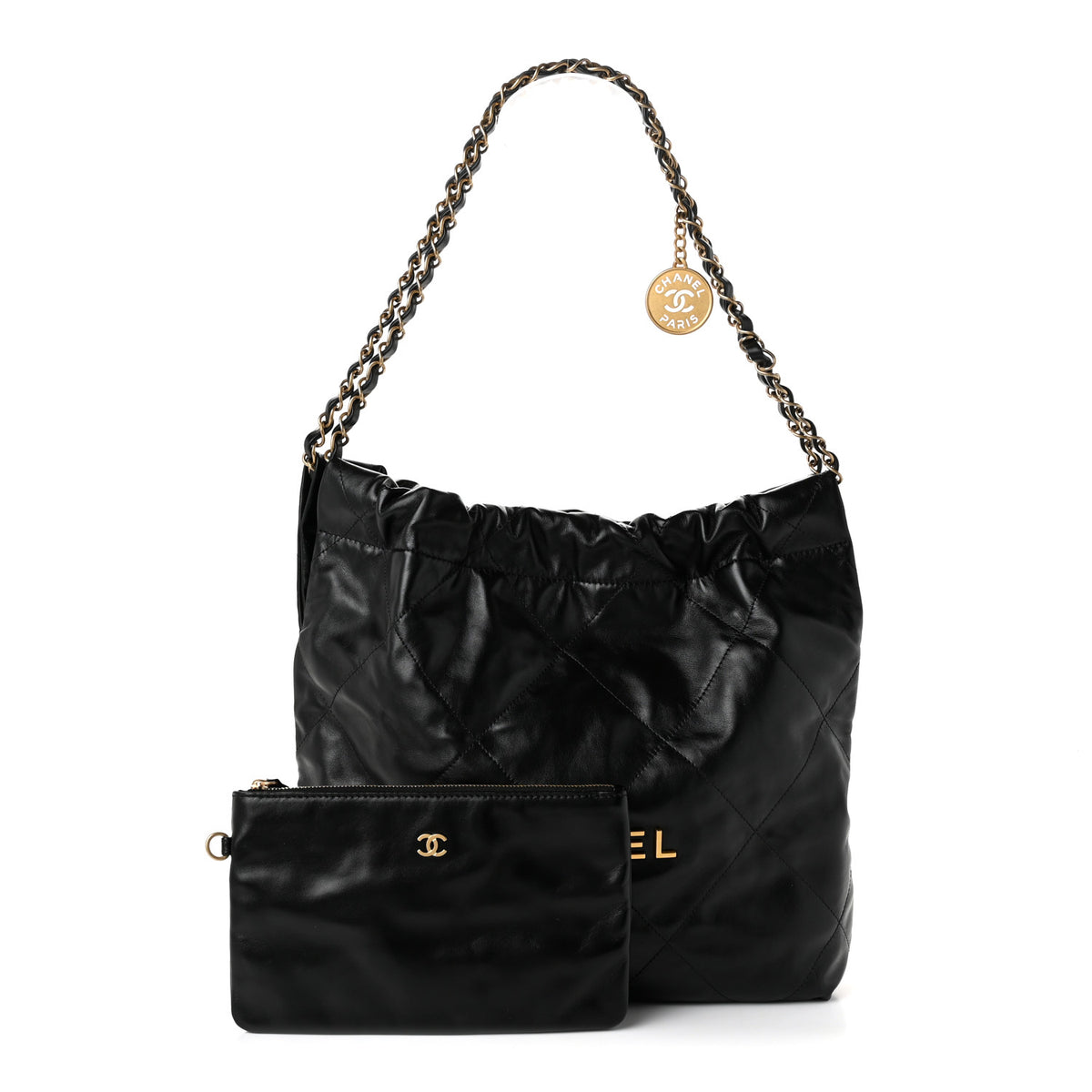 Shiny Calfskin Quilted Small Chanel 22  Black