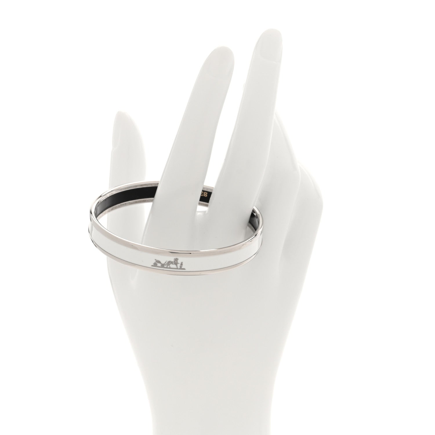 Hermes Enamel Printed Narrow Caleche Bracelet 62 White 2 of 5
