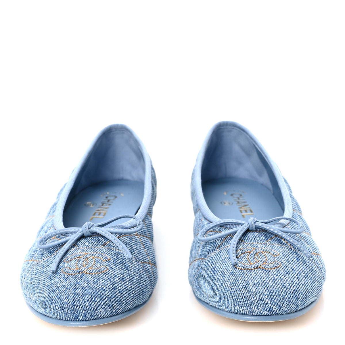 Chanel Denim Quilted CC Cap Toe Ballerina Flats 40 Light Blue 3 of 10