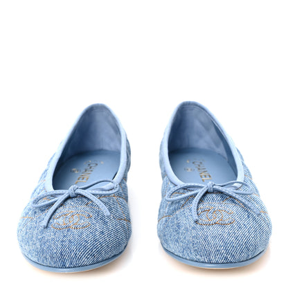 Chanel Denim Quilted CC Cap Toe Ballerina Flats 40 Light Blue 3 of 10