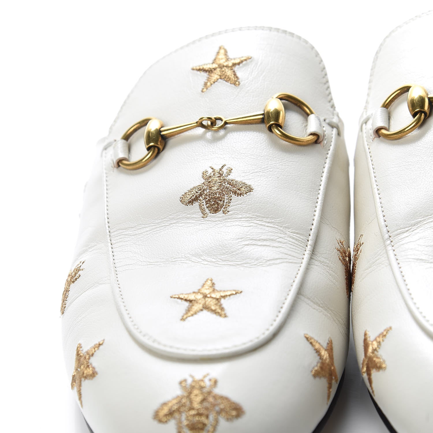 Gucci Goatskin Bee Star Embroidered Womens Princetown Slippers 38.5 Mystic White 11 of 19