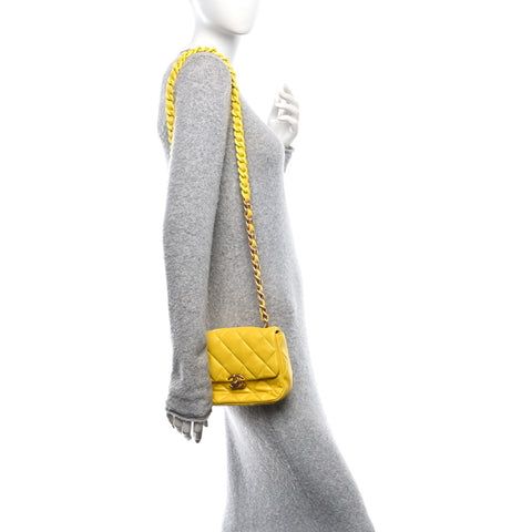 Lambskin Quilted Mini Lacquered Chain Flap Yellow
