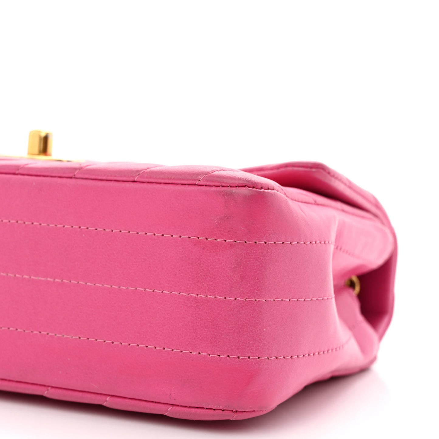 Lambskin Chevron Quilted Mini Rectangular Flap Dark Pink