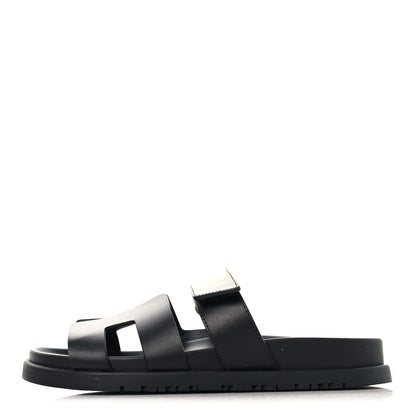 Hermes Calfskin Womens Chypre Sandals 36.5 Black 1 of 10