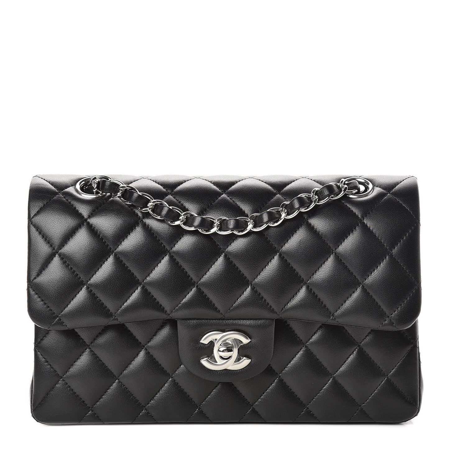 Lambskin Quilted Small Double Flap Black
