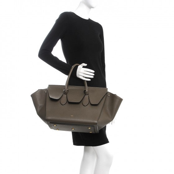 Crisped Calfskin Large Tie Knot Tote Dark Khaki