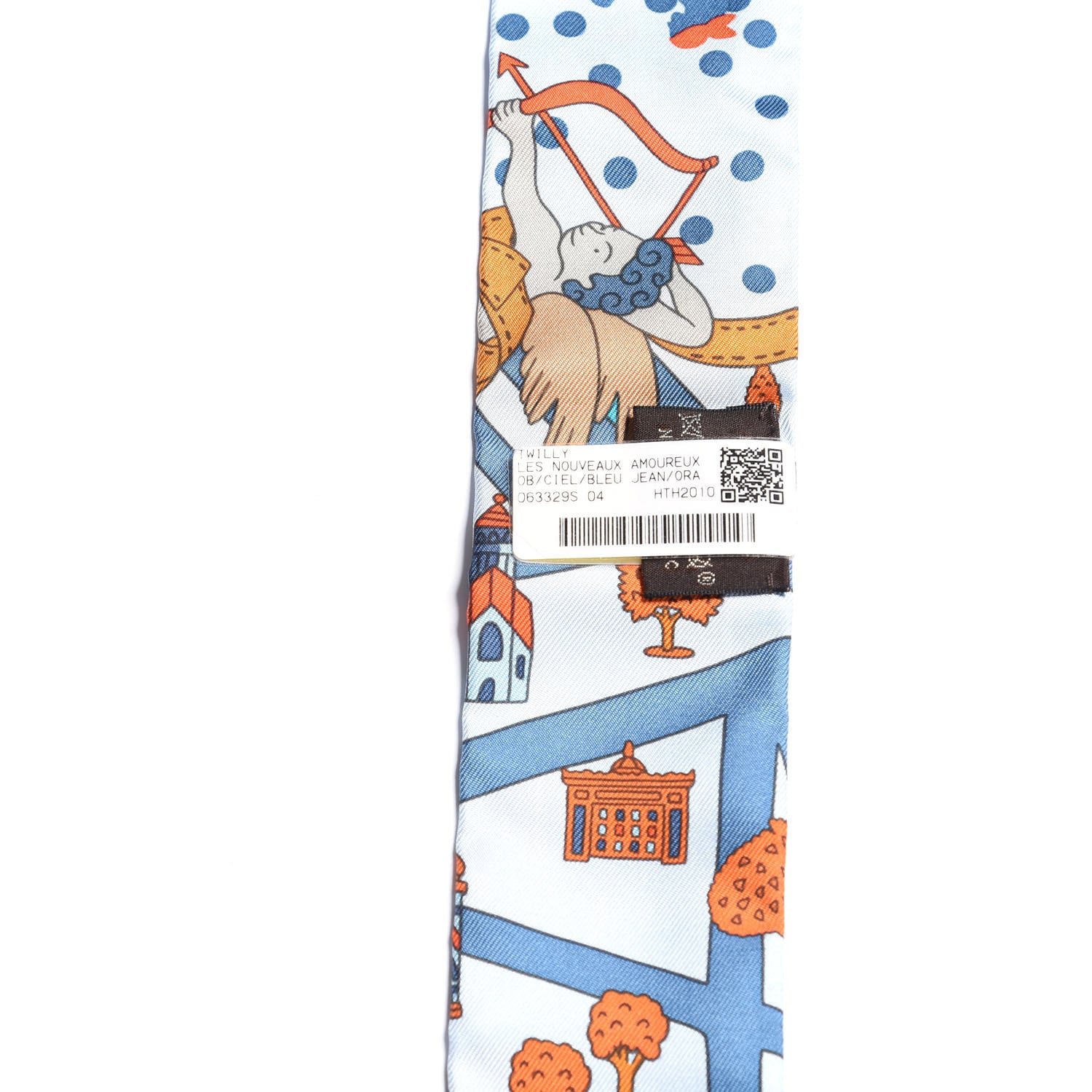 Hermes Silk Les Nouveaux Amoureux de Paris Twilly Ciel Blue Jean Orange 3 of 4