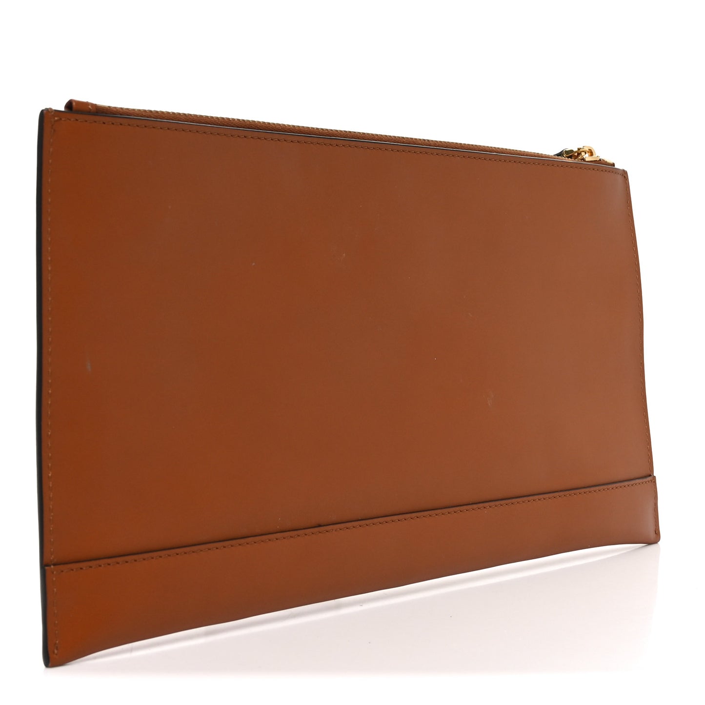 Vitello King Logo Embossed Medium Flat Pouch Cuoio