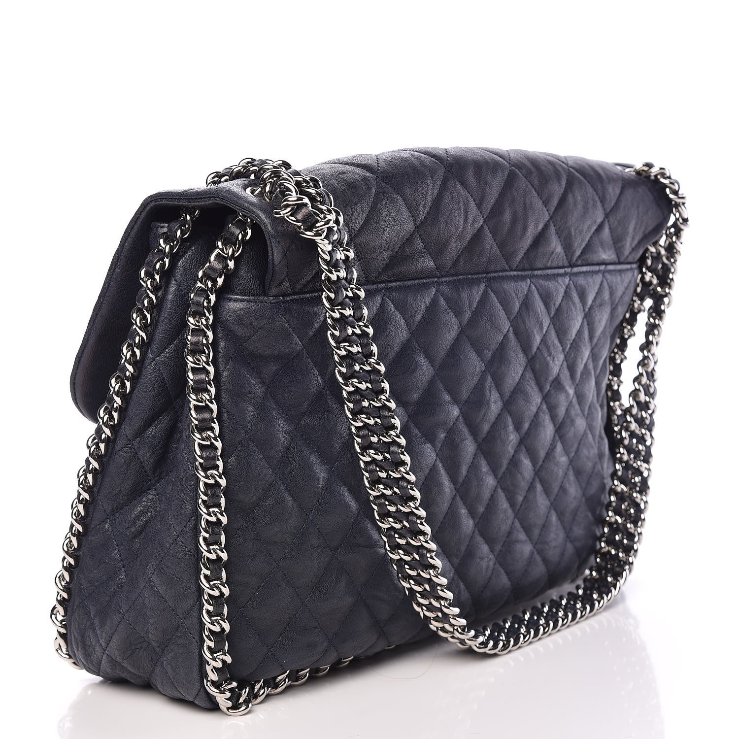 Chanel Washed Lambskin Quilted Chain Around Maxi Flap Dark Navy Blue 3 of 13