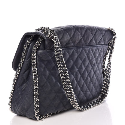 Chanel Washed Lambskin Quilted Chain Around Maxi Flap Dark Navy Blue 3 of 13