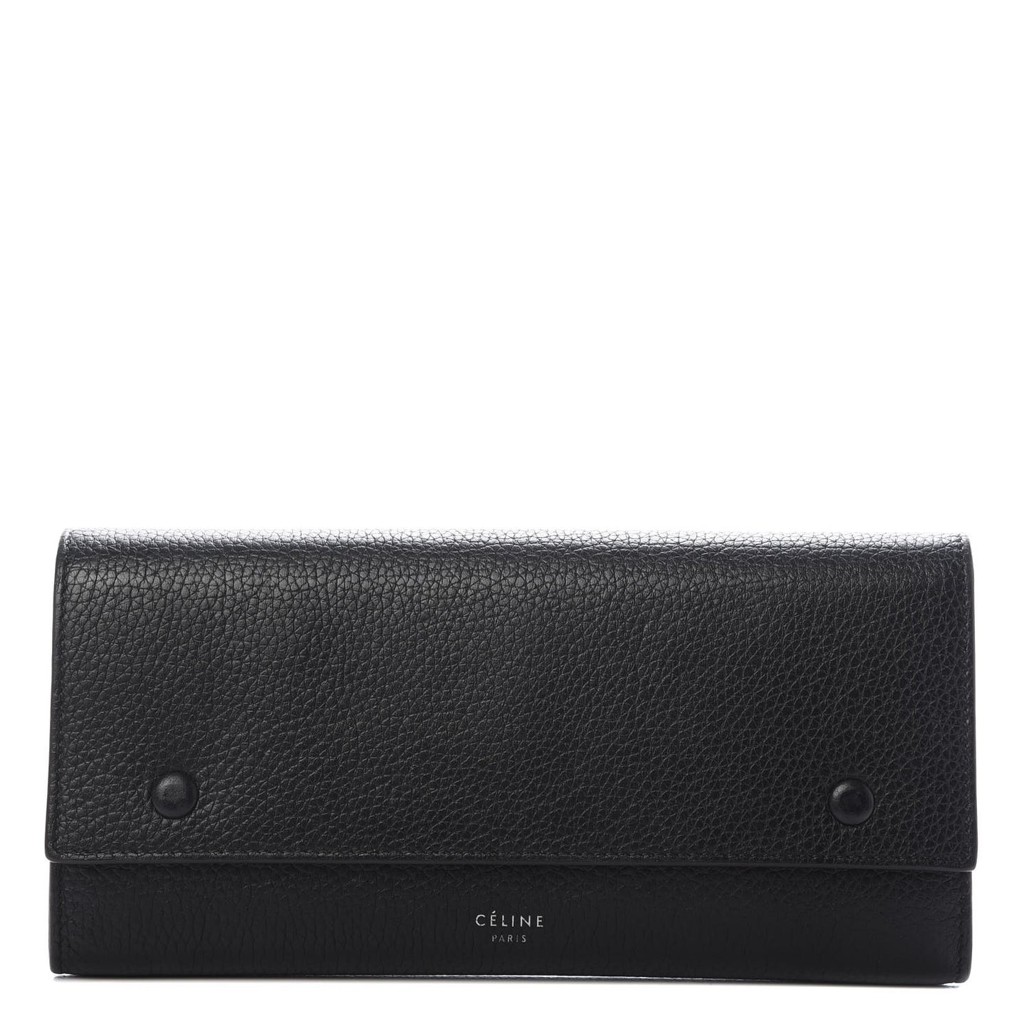 Drummed Calfskin Large Multifunction Flap Wallet Black