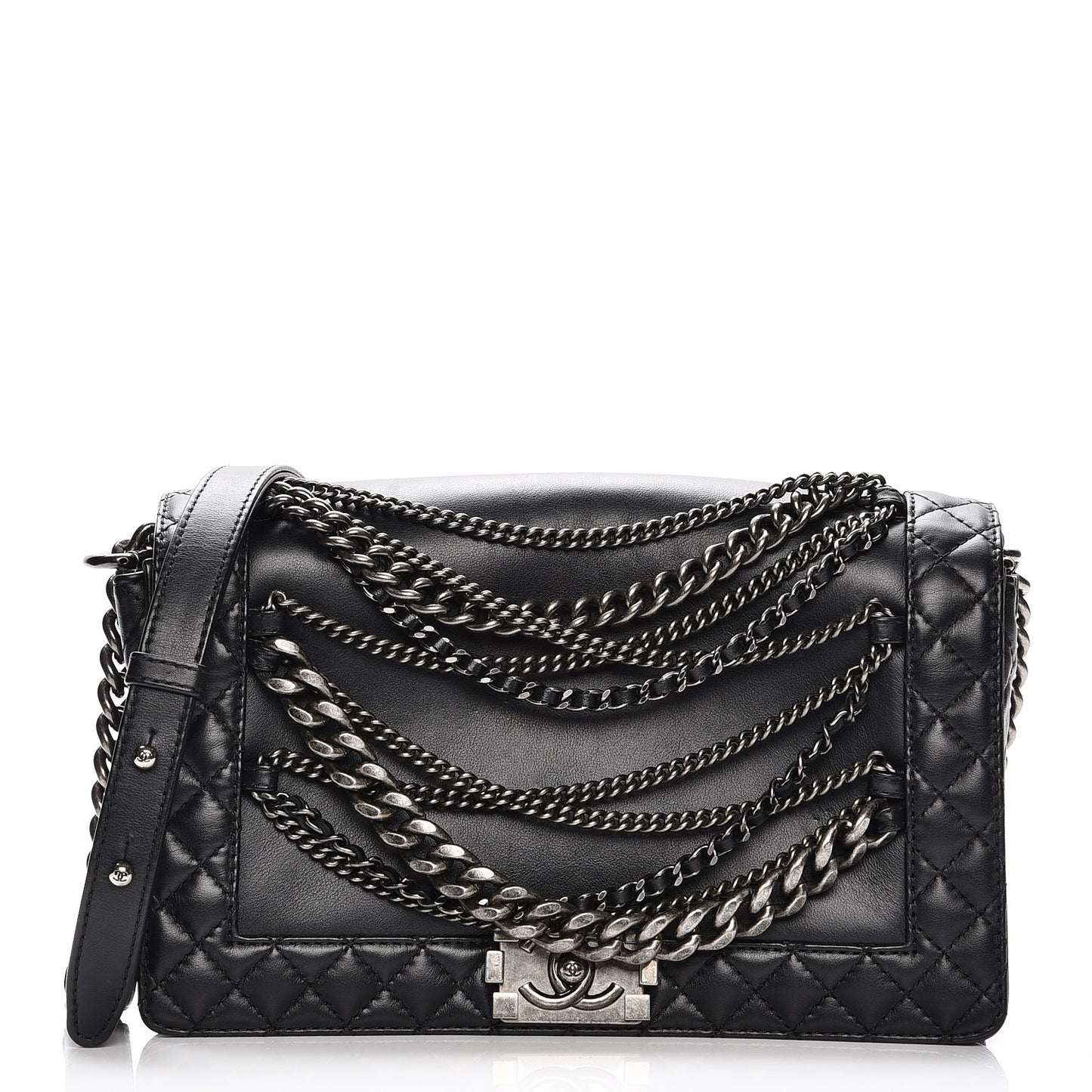 Calfskin Enchained Medium Boy Flap Black