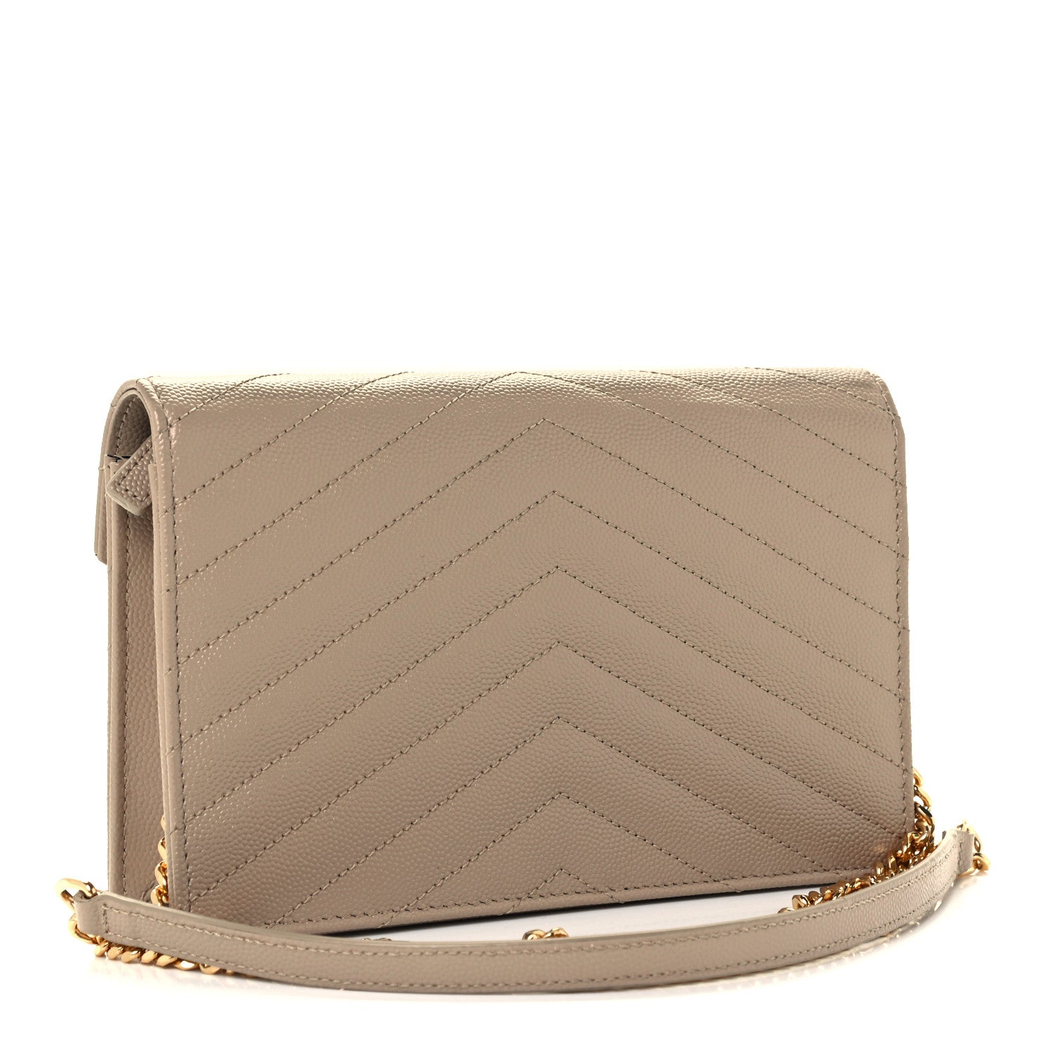 Saint Laurent Grain De Poudre Matelasse Chevron Monogram Envelope Chain Wallet Deep Beige 2 of 9